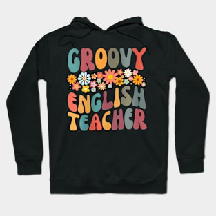 Womens Groovy English Teacher Colorful Design Teaching Hoodie